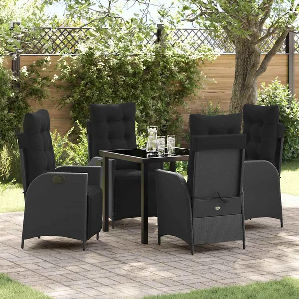 Ensemble de salle à manger pour jardin 5 pcs Noir polyrotin