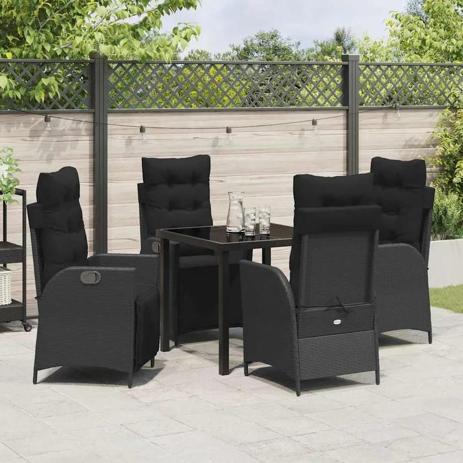 Ensemble de salle à manger pour jardin 5 pcs Noir polyrotin - 4