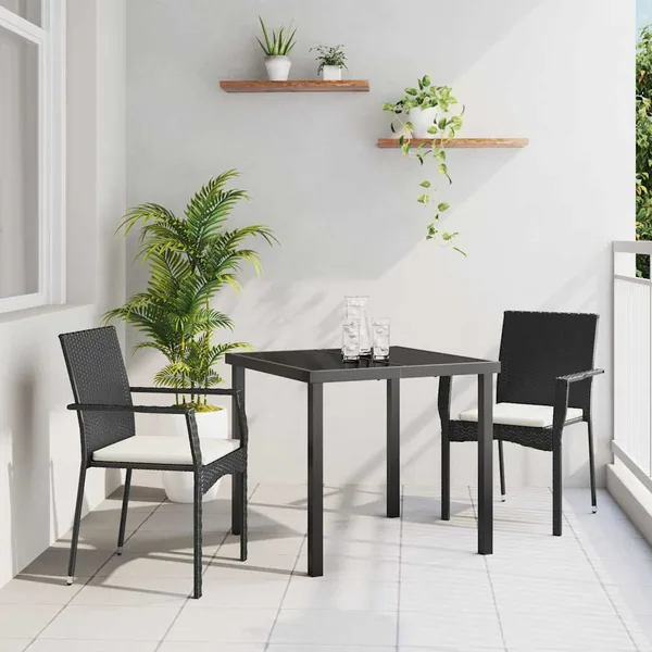 Ensemble de salle à manger pour jardin 3 pcs Noir polyrotin