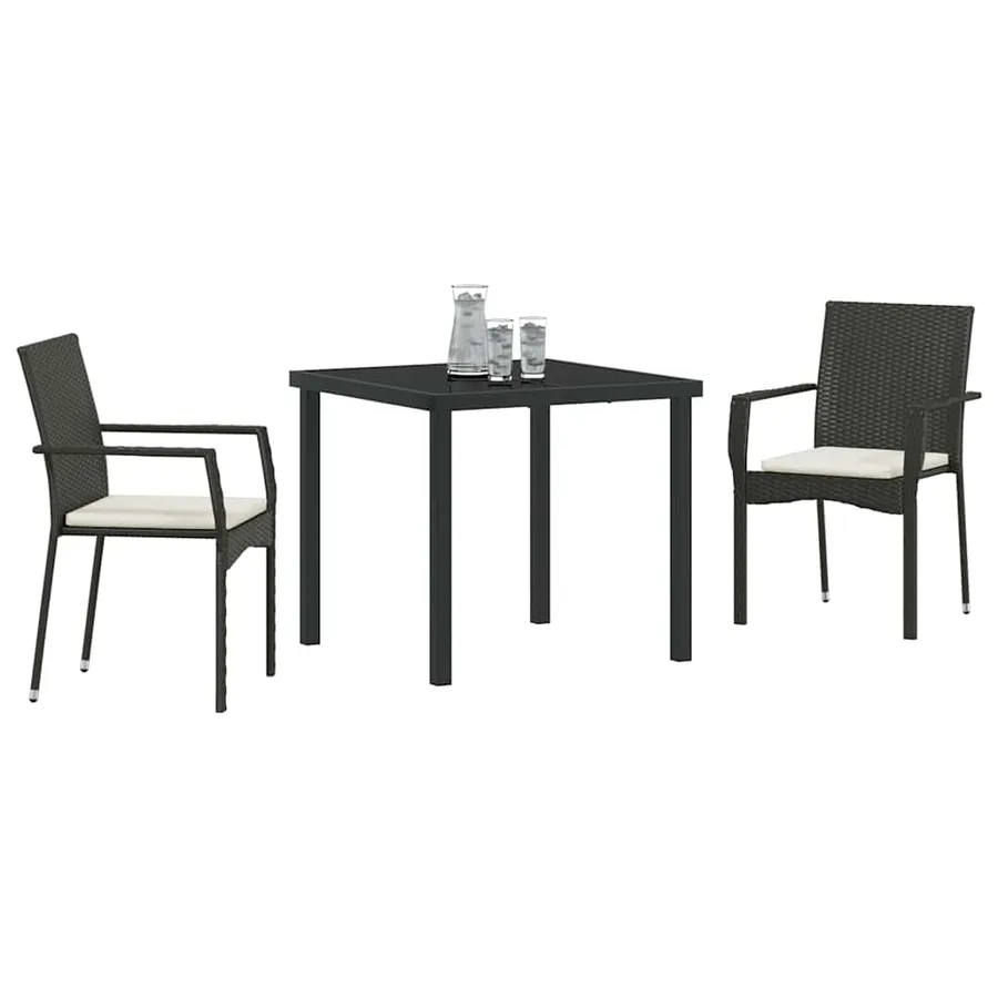 Ensemble de salle à manger pour jardin 3 pcs Noir polyrotin - 3