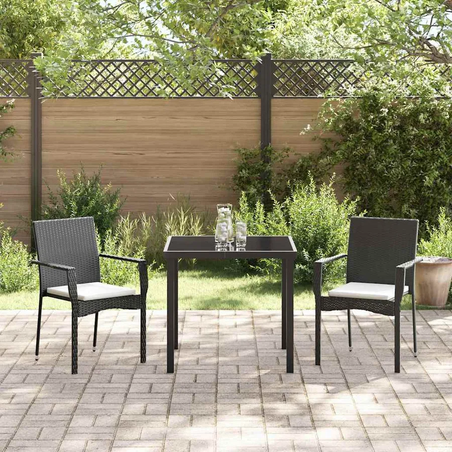 Ensemble de salle à manger pour jardin 3 pcs Noir polyrotin - 4