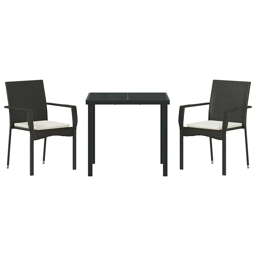 Ensemble de salle à manger pour jardin 3 pcs Noir polyrotin - 7