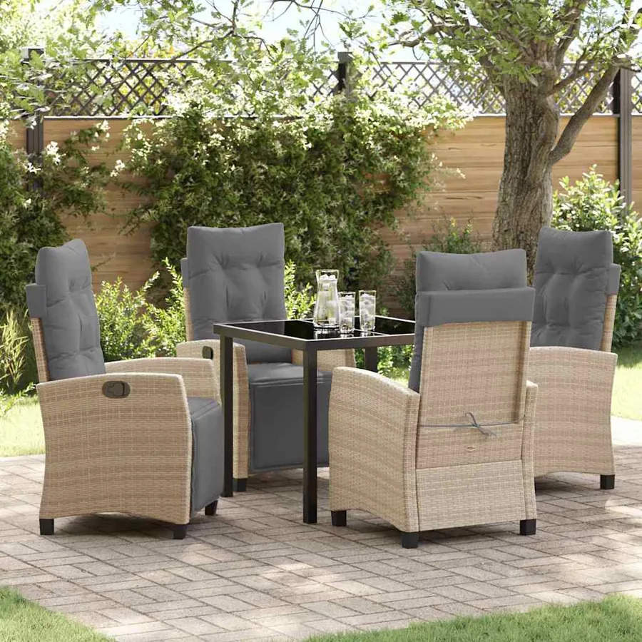 Ensemble de salle à manger pour jardin 5 pcs Beige polyrotin
