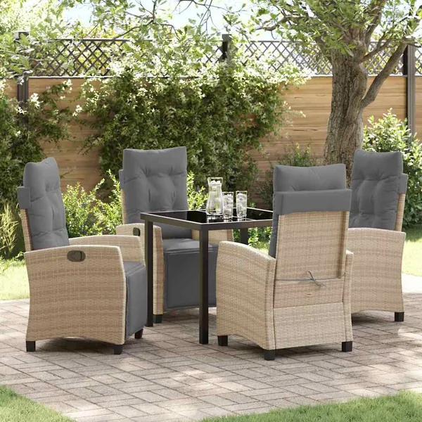 Ensemble de salle à manger pour jardin 5 pcs Beige polyrotin