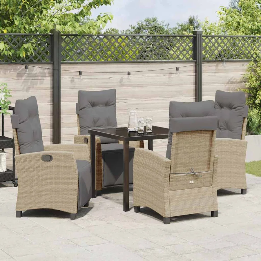 Ensemble de salle à manger pour jardin 5 pcs Beige polyrotin - 4