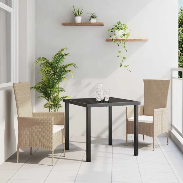 Ensemble de salle à manger pour jardin 3 pcs Beige polyrotin