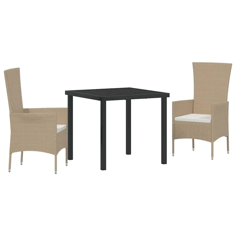 Ensemble de salle à manger pour jardin 3 pcs Beige polyrotin - 2