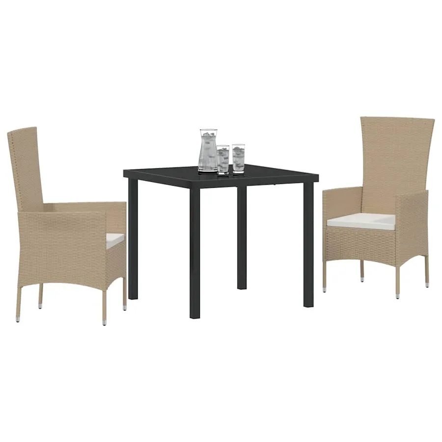 Ensemble de salle à manger pour jardin 3 pcs Beige polyrotin - 3