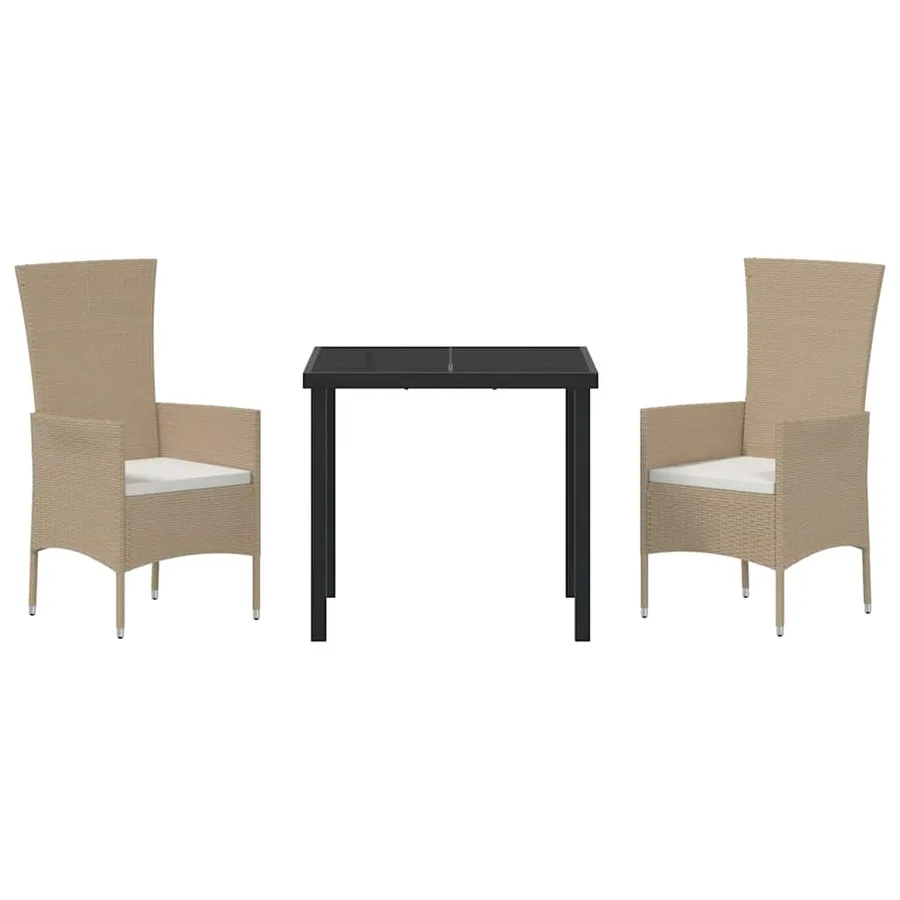 Ensemble de salle à manger pour jardin 3 pcs Beige polyrotin - 7
