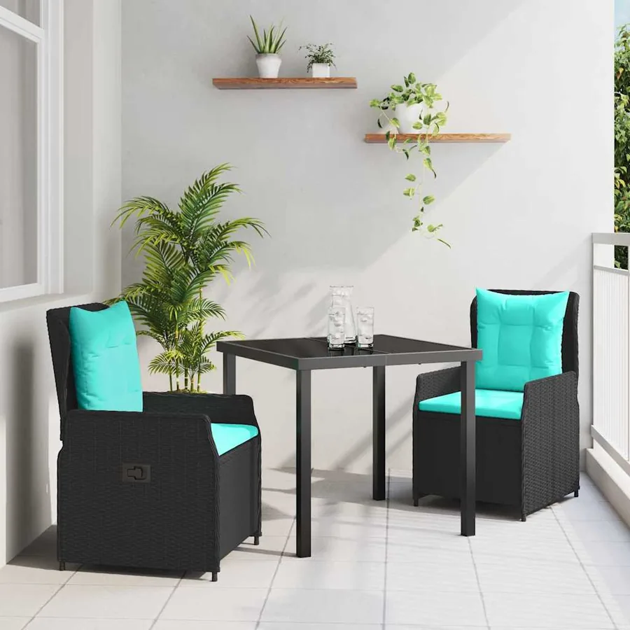 Ensemble de salle à manger pour jardin 3 pcs Noir Poly rotin