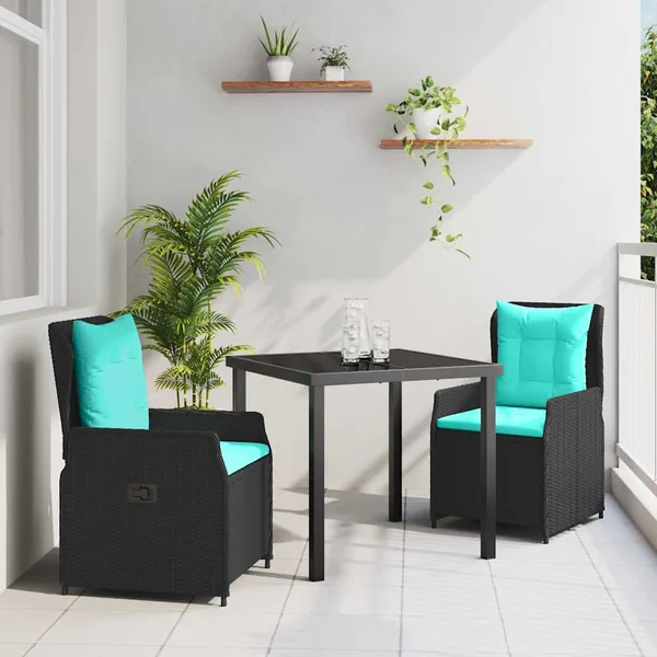 Ensemble de salle à manger pour jardin 3 pcs Noir Poly rotin