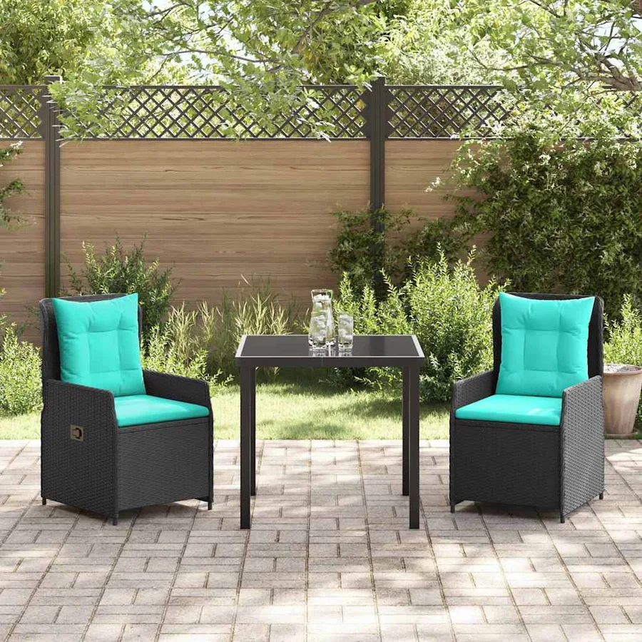 Ensemble de salle à manger pour jardin 3 pcs Noir Poly rotin - 4