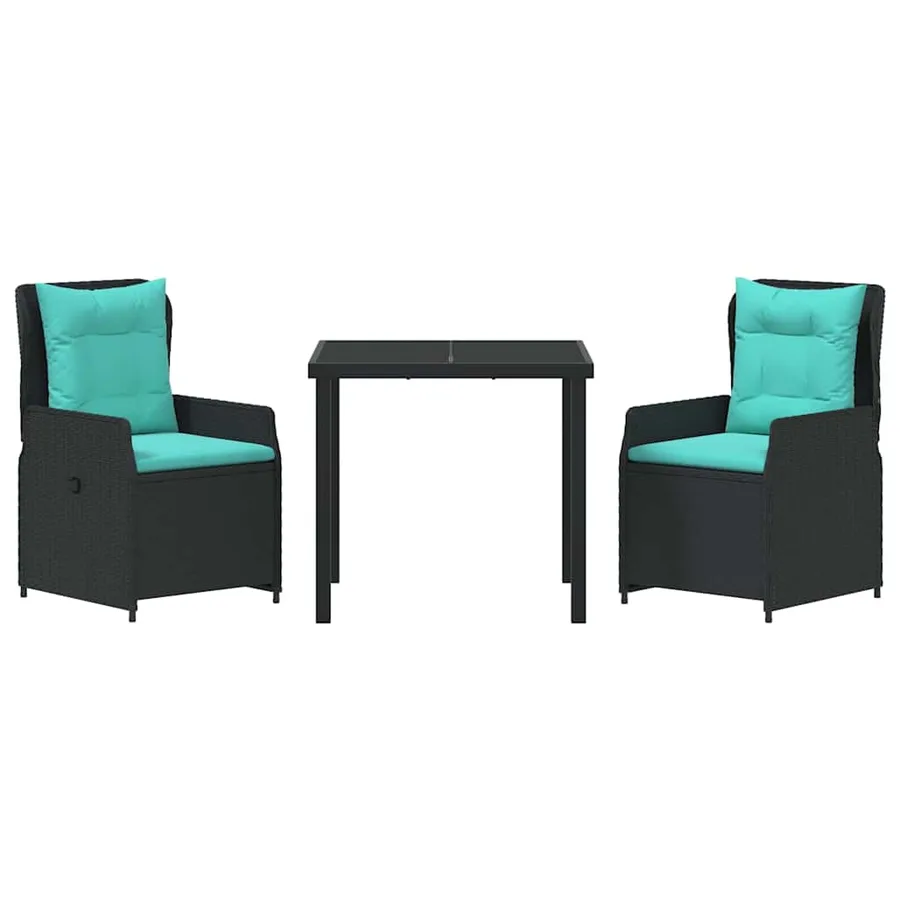Ensemble de salle à manger pour jardin 3 pcs Noir Poly rotin - 7