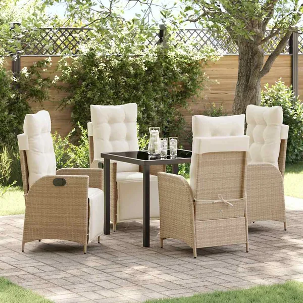 Ensemble de salle à manger pour jardin 5 pcs Beige polyrotin