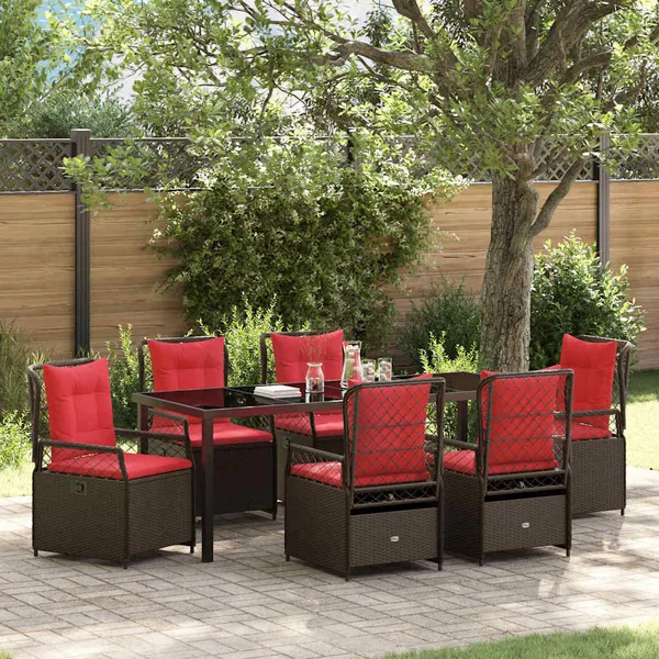 Ensemble de salle à manger pour jardin 7 pcs Marron polyrotin