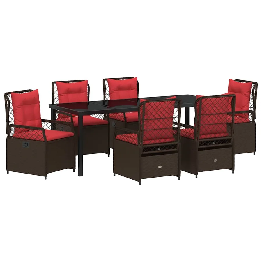 Ensemble de salle à manger pour jardin 7 pcs Marron polyrotin - 2