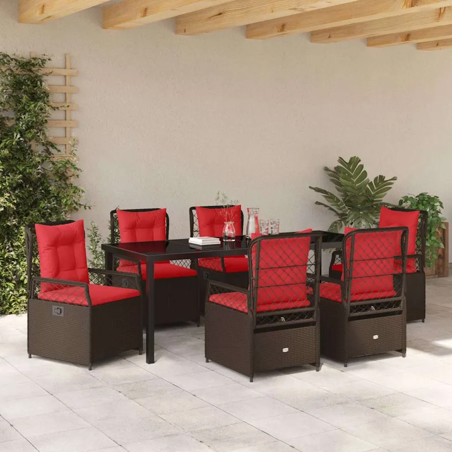 Ensemble de salle à manger pour jardin 7 pcs Marron polyrotin - 4