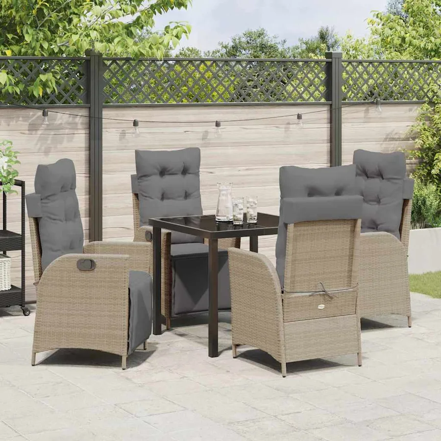 Ensemble de salle à manger pour jardin 5 pcs Beige polyrotin - 4
