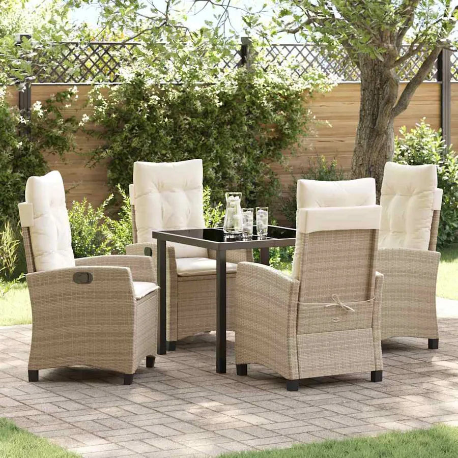 Ensemble de salle à manger pour jardin 5 pcs Beige polyrotin