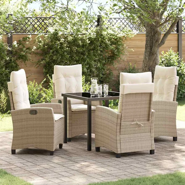 Ensemble de salle à manger pour jardin 5 pcs Beige polyrotin