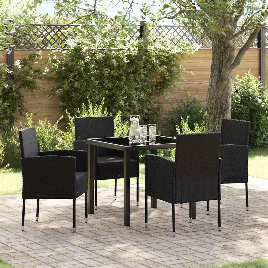 Ensemble de salle à manger pour jardin 5 pcs Noir polyrotin