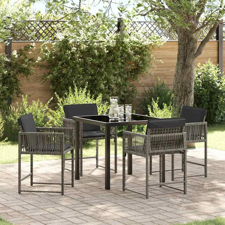Ensemble de salle à manger pour jardin 5 pcs Gris polyrotin