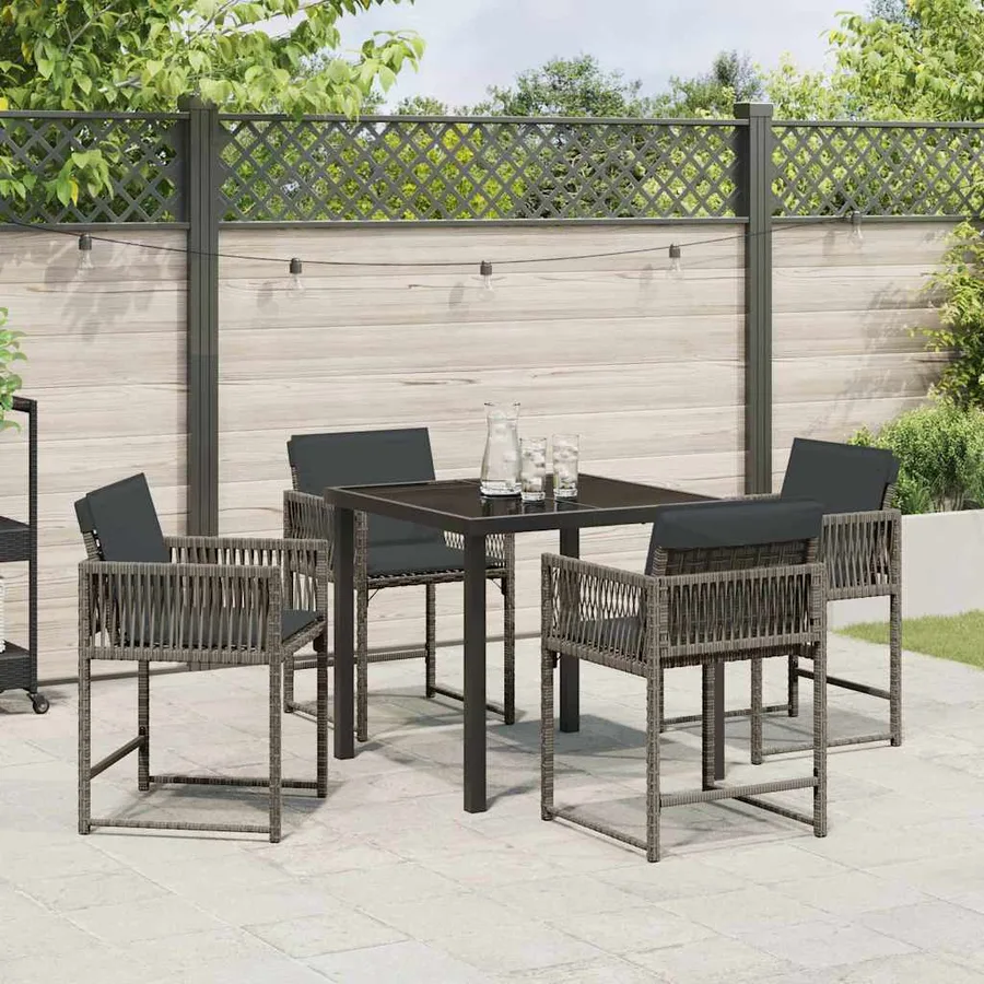 Ensemble de salle à manger pour jardin 5 pcs Gris polyrotin - 4
