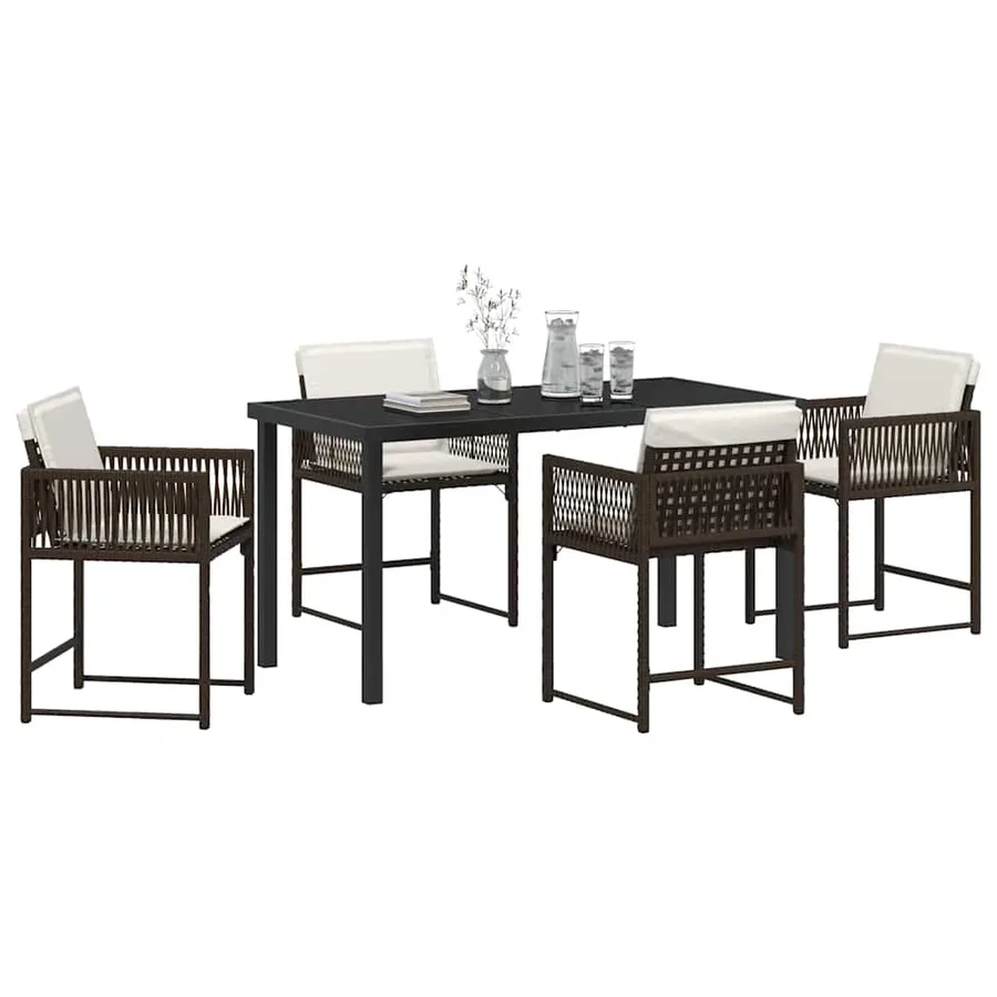 Ensemble de salle à manger pour jardin 5 pcs Marron polyrotin - 3