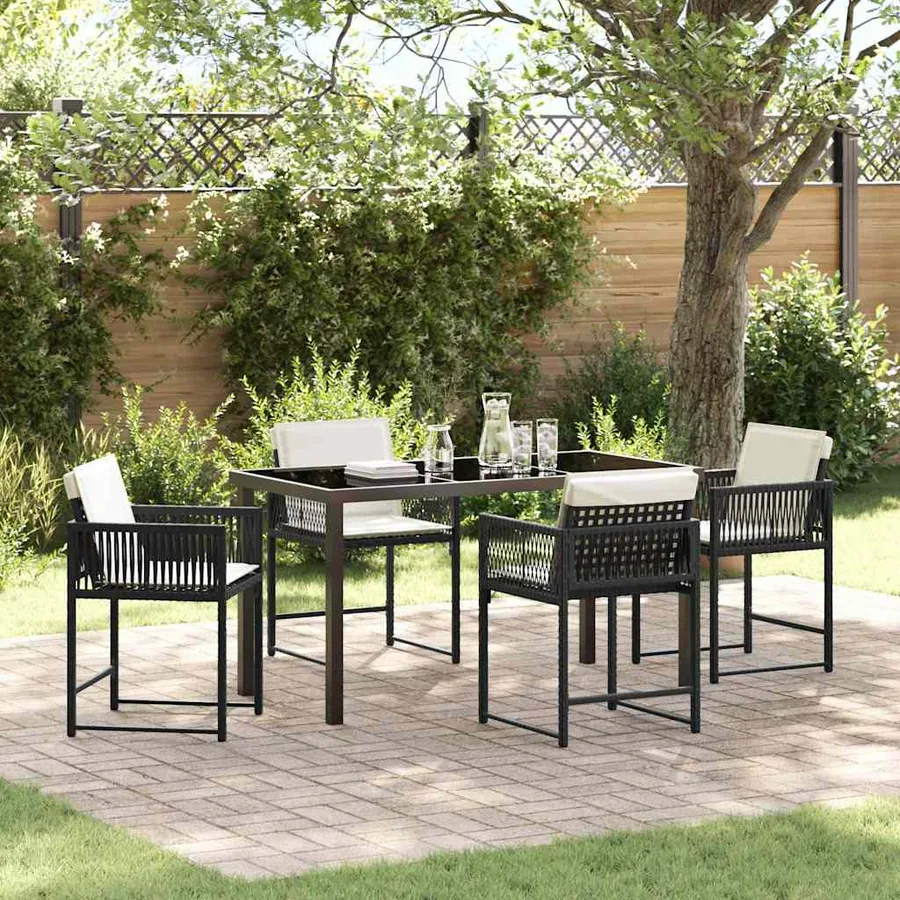 Ensemble de salle à manger pour jardin 5 pcs Noir polyrotin