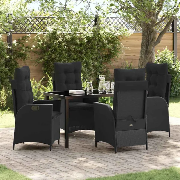 Ensemble de salle à manger pour jardin 5 pcs Noir polyrotin