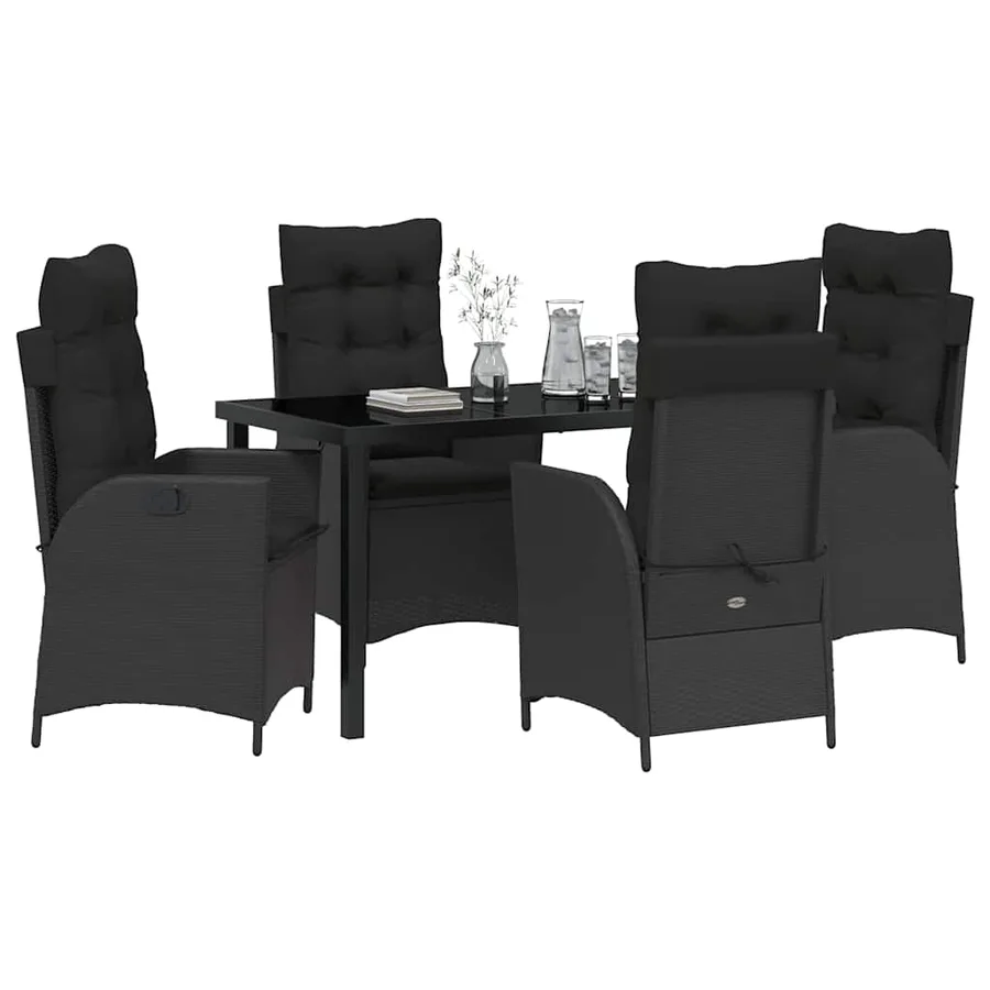 Ensemble de salle à manger pour jardin 5 pcs Noir polyrotin - 3