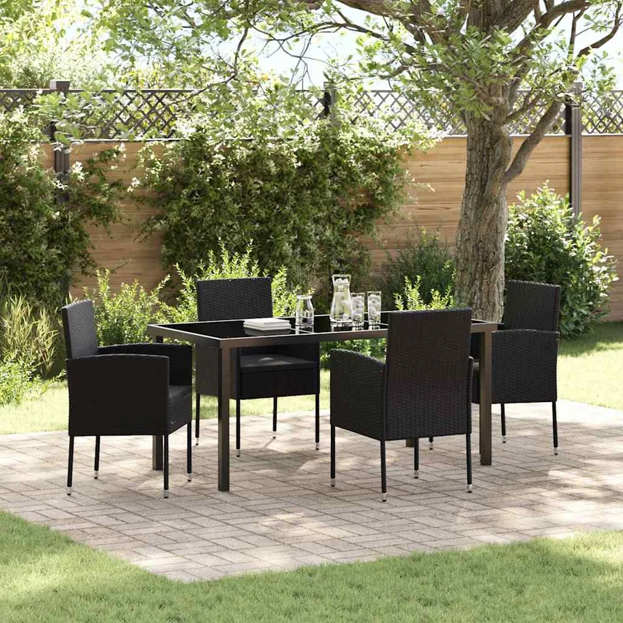 Ensemble de salle à manger pour jardin 5 pcs Noir polyrotin