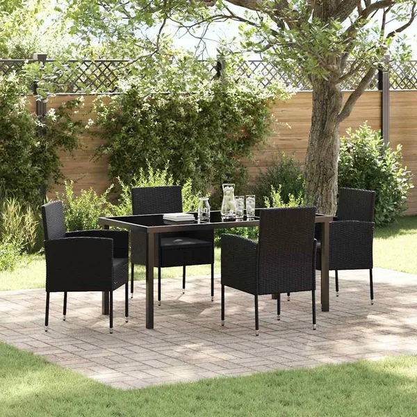 Ensemble de salle à manger pour jardin 5 pcs Noir polyrotin