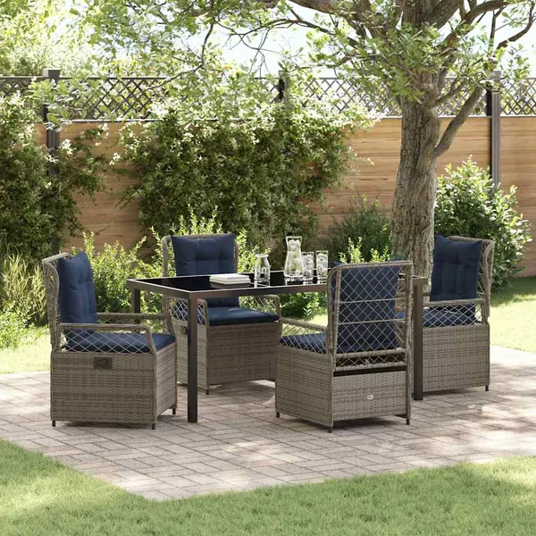 Ensemble de salle à manger pour jardin 5 pcs Gris polyrotin