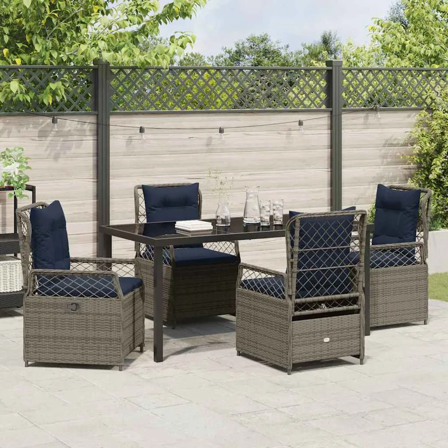 Ensemble de salle à manger pour jardin 5 pcs Gris polyrotin - 4