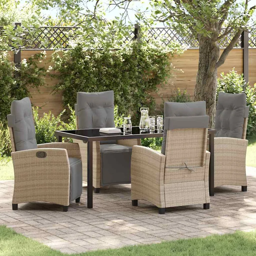 Ensemble de salle à manger pour jardin 5 pcs Beige polyrotin