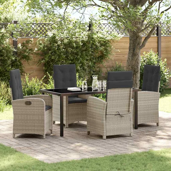 Ensemble de salle à manger pour jardin 5 pcs Gris clair