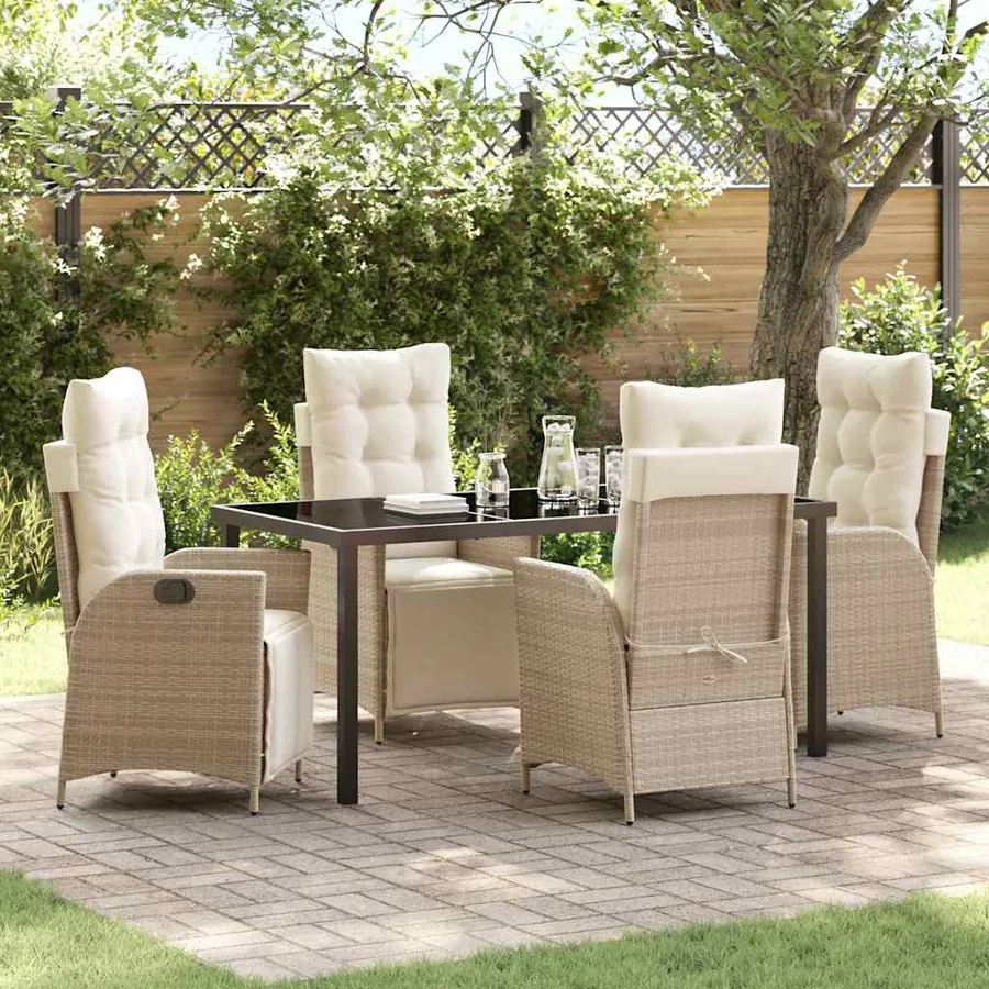 Ensemble de salle à manger pour jardin 5 pcs Beige polyrotin