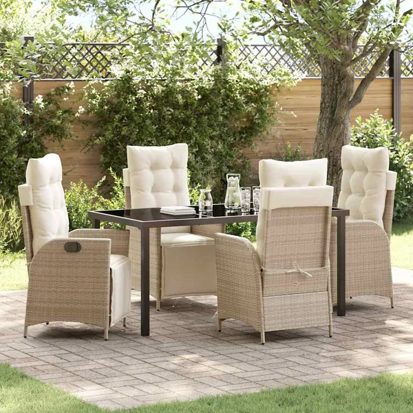 Ensemble de salle à manger pour jardin 5 pcs Beige polyrotin
