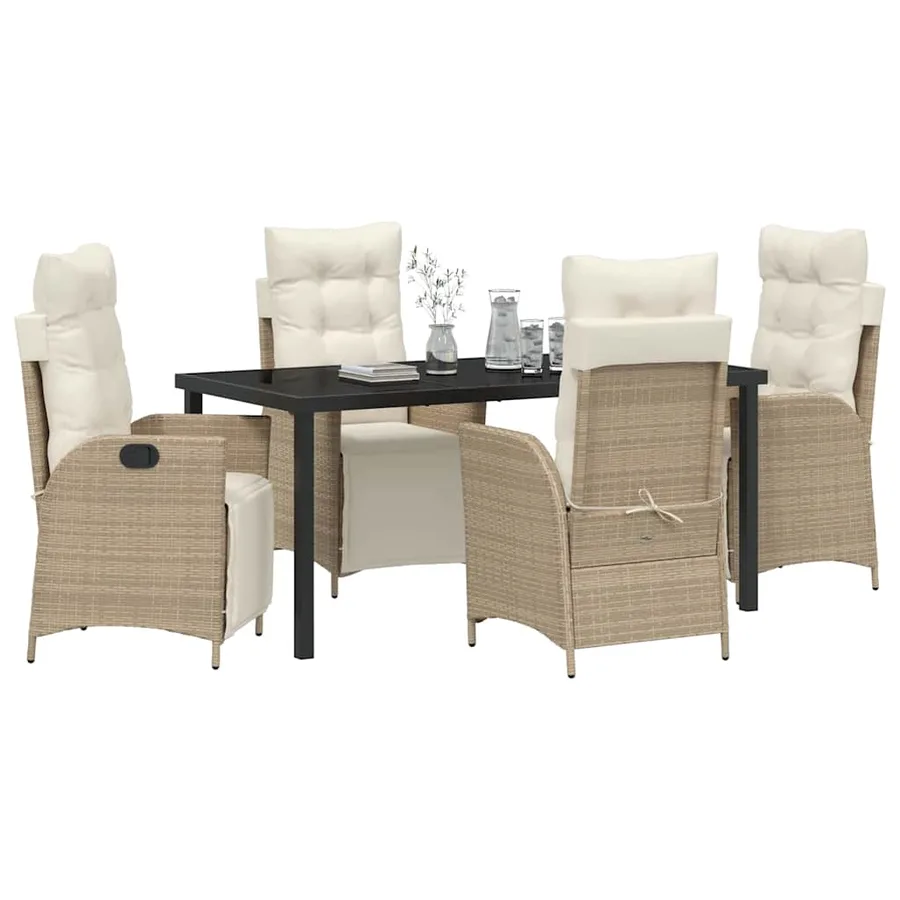 Ensemble de salle à manger pour jardin 5 pcs Beige polyrotin - 3
