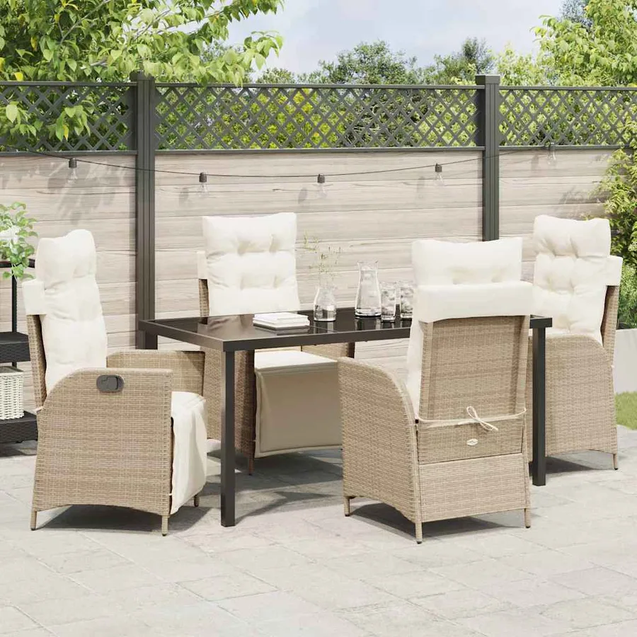 Ensemble de salle à manger pour jardin 5 pcs Beige polyrotin - 4