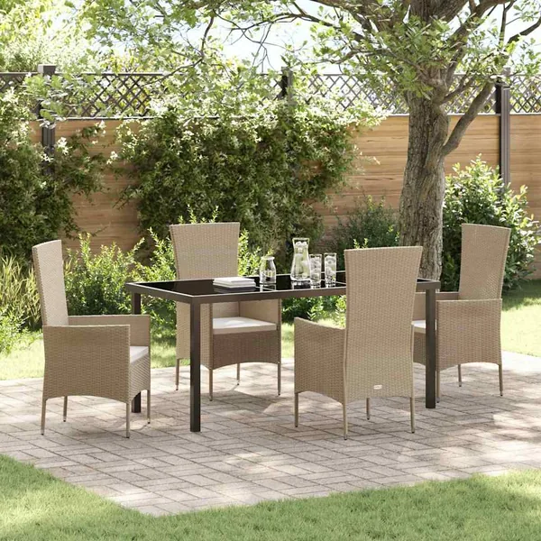 Ensemble de salle à manger pour jardin 5 pcs Beige polyrotin