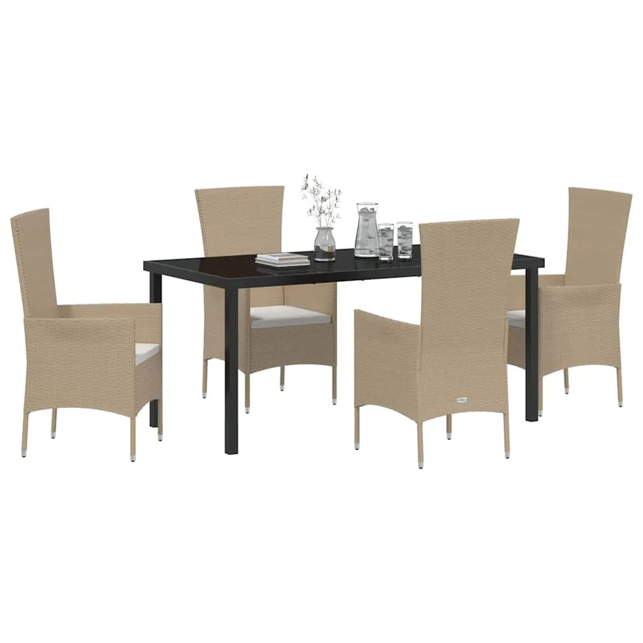 Ensemble de salle à manger pour jardin 5 pcs Beige polyrotin - 3