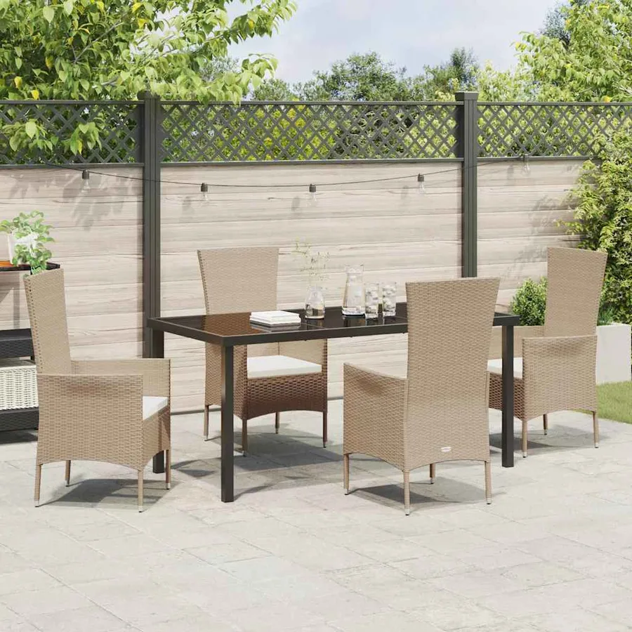 Ensemble de salle à manger pour jardin 5 pcs Beige polyrotin - 4