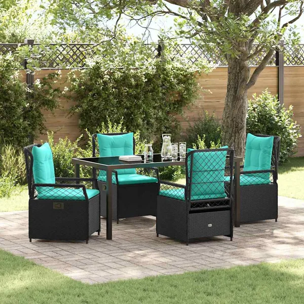 Ensemble de salle à manger pour jardin 5 pcs Noir polyrotin