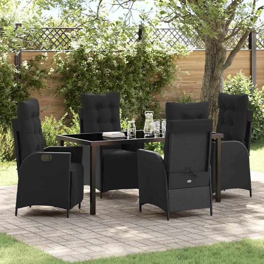 Ensemble de salle à manger pour jardin 5 pcs Noir polyrotin