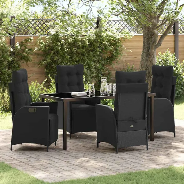 Ensemble de salle à manger pour jardin 5 pcs Noir polyrotin
