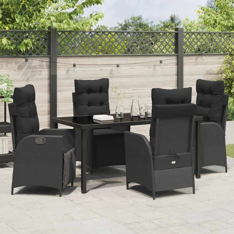 Ensemble de salle à manger pour jardin 5 pcs Noir polyrotin - 4