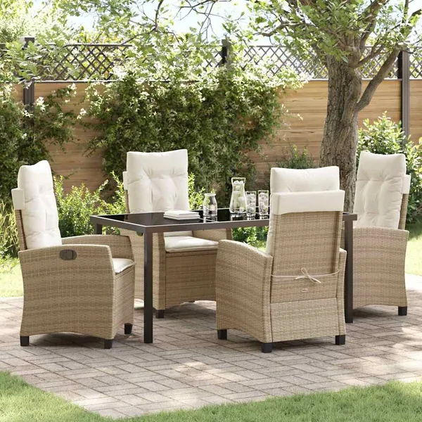 Ensemble de salle à manger pour jardin 5 pcs Beige polyrotin