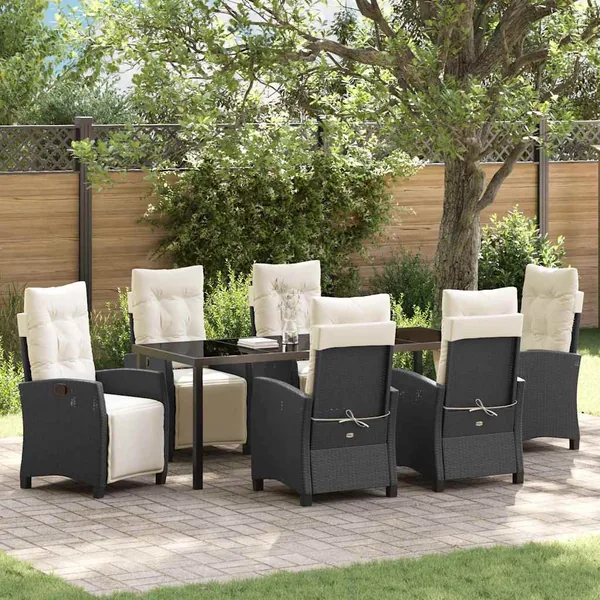 Ensemble de salle à manger pour jardin 7 pcs Noir polyrotin